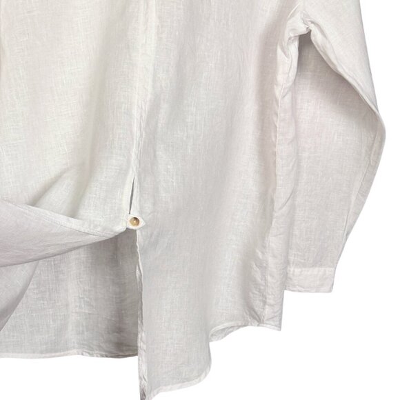 Primark White Linen Button Front Long Sleeve Shirt Blouse with Pockets - Picture 5 of 8